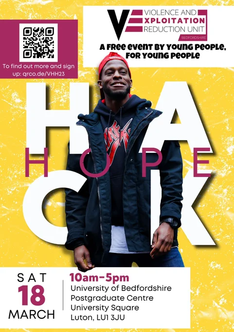 Poster for with details of Bedfordshire Hope Hack event