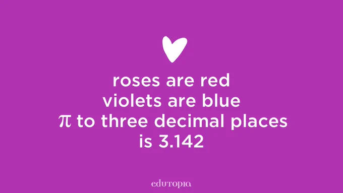 roses are red
violets are blue
Pi to three decimal places
is 3.142