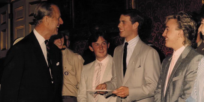 The Duke, receiving his Gold Award from The Duke of Edinburgh in 1986. 