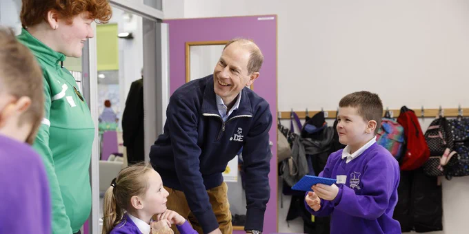 The Duke, smiling with young people at a recent visit to Blackpool. 