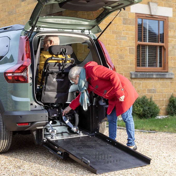 One of the first customers using the Dacia Jogger Wheelchair Accessible Car in Dusty Khaki colour.