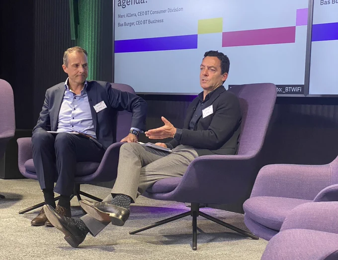Marc Allera and Bas Burger on stage at BT Group’s Data and AI-driven Fraud Protection event