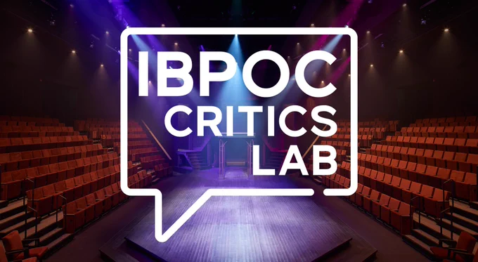 IBPOC Critics Lab logo with Tom Patterson Theatre auditorium in the background.