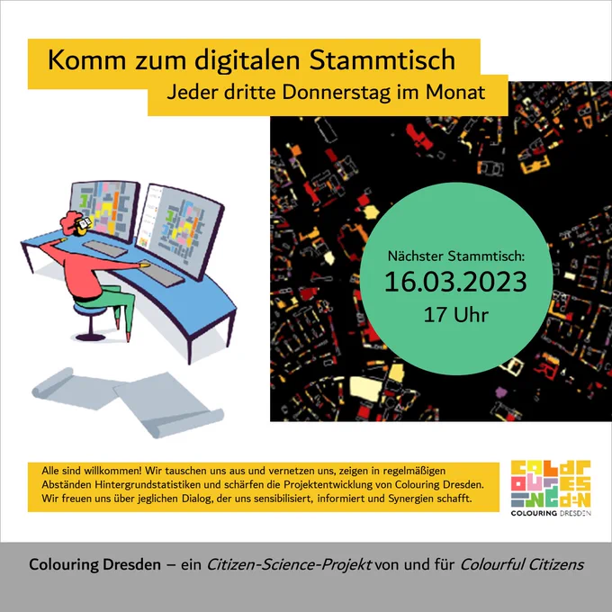 Aufforderung zum Kommen zum digitalen Stammtisch am 16.03.2023 17 Uhr