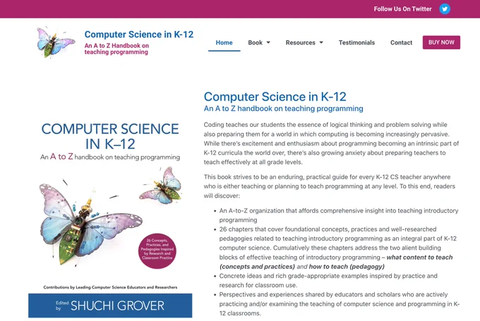 Screenshot of csa2z.com - the companion site for Computer Science in K-12: An A-to-Z Handbook on Teaching Programming