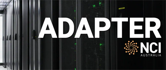 logo for NCI australia and the word Adaptor on top of a picture of computer room