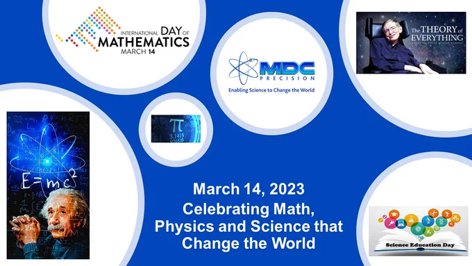 3/14 #math, #physics & #science:
#AlbertEinstein born – great German physicist best known for developing theory of relativity who also made important contributions to development of #QuantumMechanics theory.

#StephenHawking died – English theoretical physicist whose work on origins & structure of universe, from Big Bang to black holes, revolutionized field. Hawking passed away on Einstein's birthday & was born on 1/8/1942: 300th anniversary of death of 17th century Florentine physicist & astronomer Galileo Galilei (died: 1642).

Pi Day – since 1988, annual celebration of mathematical constant π/pi, ratio of circumference of circle to diameter (~3.14159). 

UNESCO designated #PiDay as #InternationalDayofMathematics in 11/2019. 2020 1st celebration; #IDM2023 theme: #MathematicsforEveryone

#ScienceEducationDay – observed in US to appreciate contributions of young students & adults towards development of science education.

#MDCPrecision #EnablingSciencetoChangetheWorld
mdcprecision.com