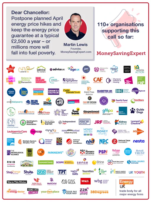 Campaign letter showing the 110 of the charities backing the letter