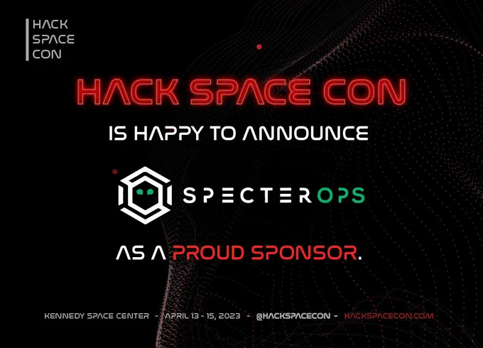 Specter Ops is sponsoring #hackspacecon! #CybersecurityConference
#Hacking
#EthicalHacking
#PenetrationTesting
#InformationSecurity
#CybersecurityAwareness
#HackersConference
#HackerCommunity
#Hackerspace
#Hackersunite
#SecurityConference
#CybersecuritySkills
#ITSecurityConference
#CybersecurityEvents
#HackerTraining