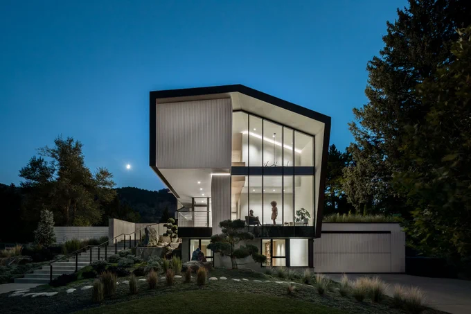 Modern house at dusk