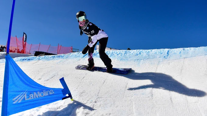 Brenna Huckaby competes in the dual banked slalom. 