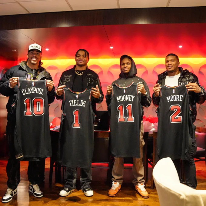 Claypool, Fields, Mooney and Moore with custom Bulls jerseys