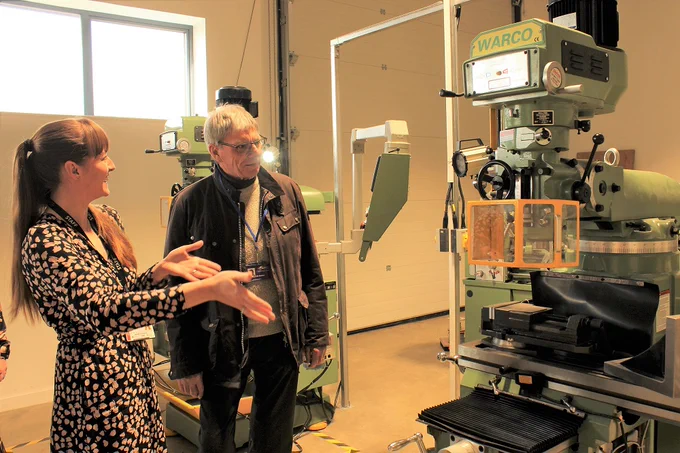 Louise Unwin, Head of NCTC, shows Cllr Chris Seaton, Fenland District Council's Cabinet member for Education and Skills; a milling machine at the centre.