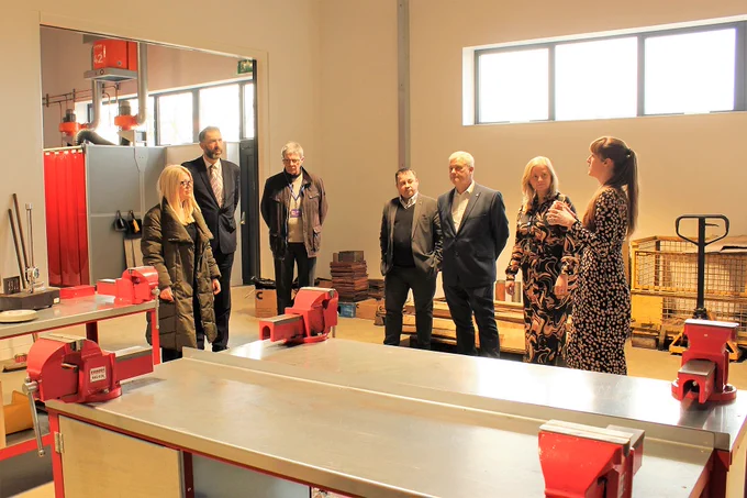 Pictured during the tour are, from left, Anna Goodall, Assistant Director responsible for Economic Growth at Fenland District Council; Paul Medd, Chief Executive of Fenland District Council; Cllr Chris Seaton, Fenland District Council's Cabinet member for Education and Skills; Martin Lawrence, Commercial Director at Metalcraft; Martin Johnson, Business Conformance Director at Metalcraft; Deborah Barton, Principal for the Personal and Professional Learning programmes at West Suffolk College; and Louise Unwin, Head of NCTC.