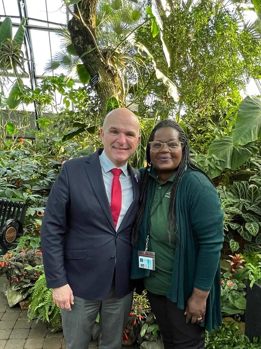 Standing with Minister Boissonnault in front of the Camphor Tree in the Tropical Pyramid at the end of the Tour. Thank you for your time Honourable Minister!