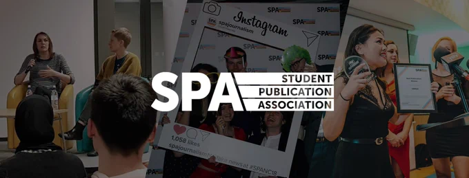 SPA - Student Publication Association

The background images are a collage of people being interviewed, students receiving awards, and nominees posing with photo props.
