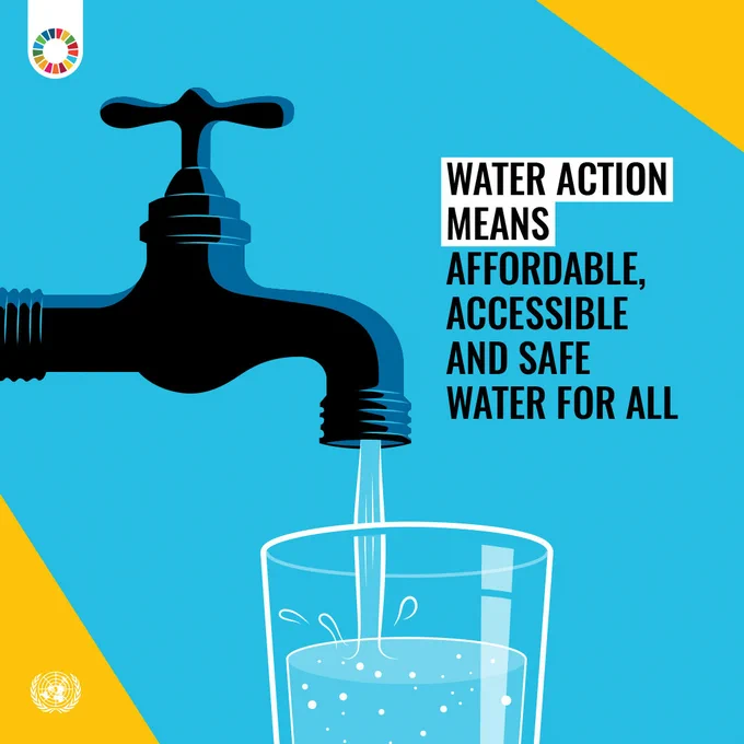Text: Water action means affordable, accessible and safe water for all