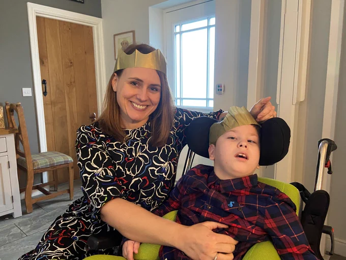 Harry and his Mum Hayley wearing Christmas hats