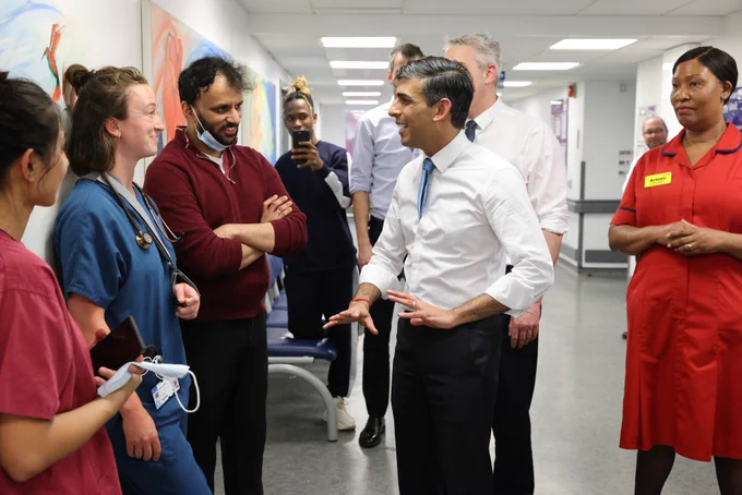 Prime Minister, Rishi Sunak meets nurses at St George's Hospital in London