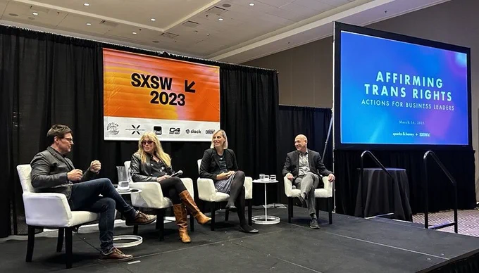 Terry Young with the supporting transgender people in the workforce panel: Marci Bowers, Sasha Buchert, and Joshua Safer at SXSW.