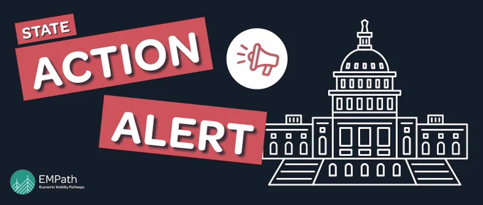 Graphic with an icon of the MA State House. Text reads "State Action Alert" with EMPath's logo.