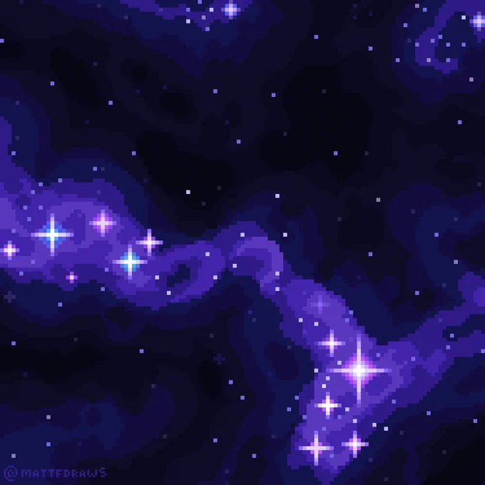 a pixel art image of a nebula and galaxies