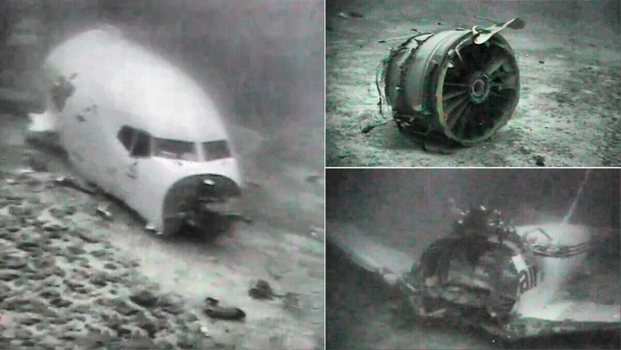 Note how the fuselage split just forward of the wings. If MH370 had similar damage, it would be compatible with the location of the interior cabin debris that has been found.

A scan of seismometers was made for the sounds of the Transair fuselage hitting the seabed, but there was excess urban noise. The debris was also in shallower water, so trapped air could have slowed the sink rate considerably.

The same may have happened with MH370, sinking slowly at first, but gathering speed and kinetic energy as air was entirely compressed by the crushing pressures on the way to 3,400 m depth.