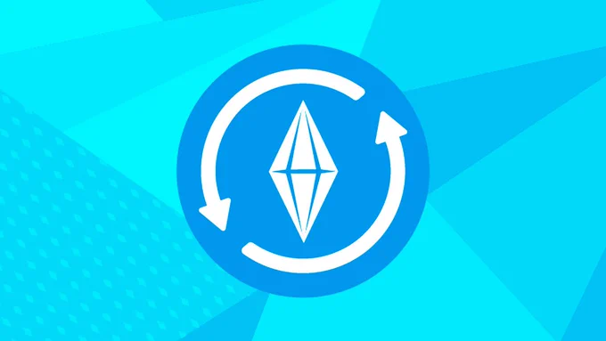 Blue background with a Plumbob in the middle