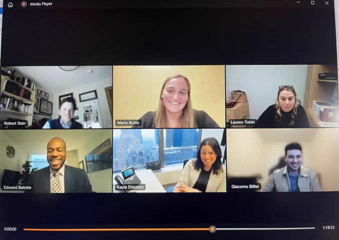 Screenshot showing Rob Sein, Maria Budis, Lauren Tobin, Ed Belotte, Kayla Dimatos and Giacomo Billisi