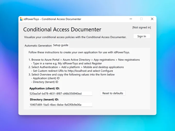 Screenshot of CA documenter with custom app configuration.