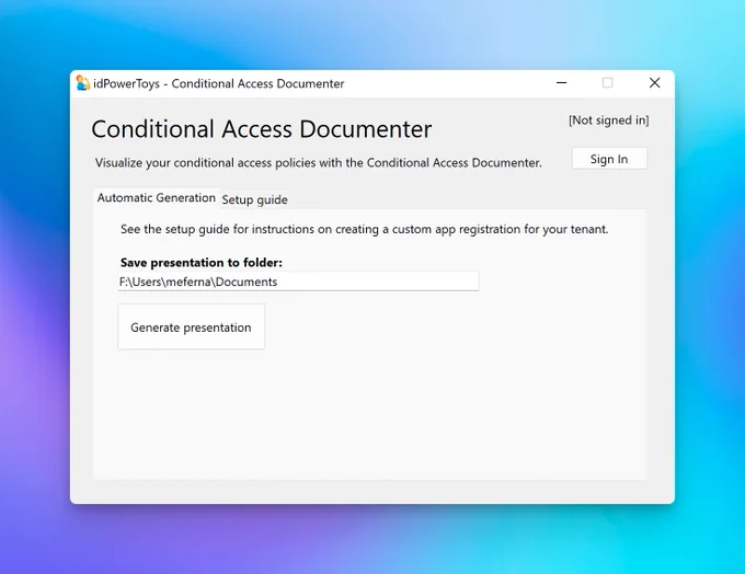 Screenshot of CA documenter desktop app.