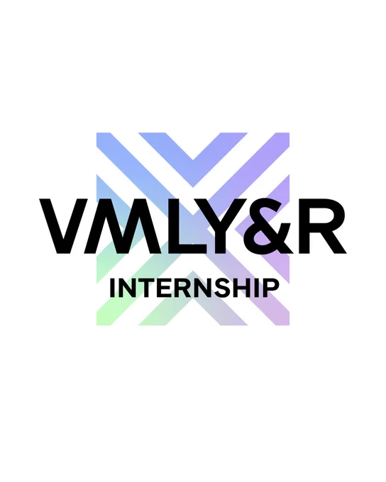 Graphic with white background and VMLY&R logo in a blue/green/purple gradient that says VMLY&R INTERNSHIP