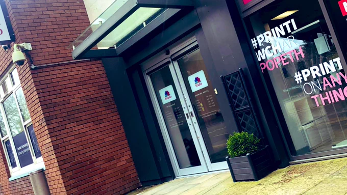 Photo of the new print studio front door and glazed area