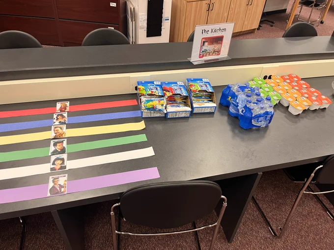Colored headbands for each player, and snacks in the "kitchen"
