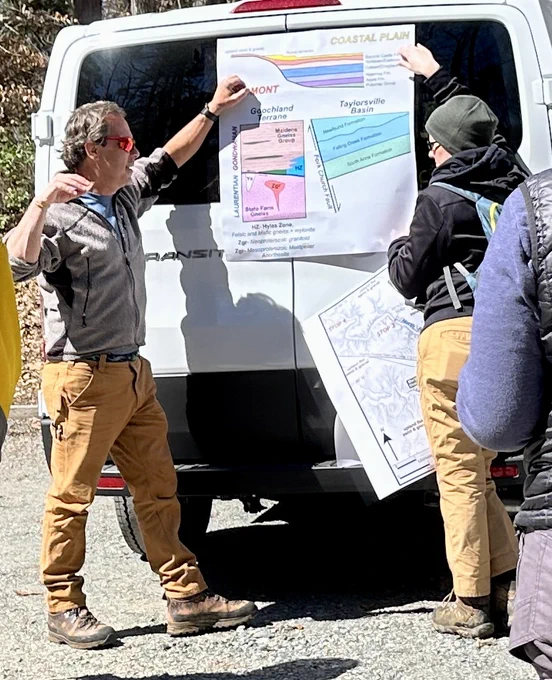 GSA President-Elect Chuck Bailey leads a pre-meeting field trip focused on Geology and the Civil War at the North Anna River Fall Zone, Virginia.