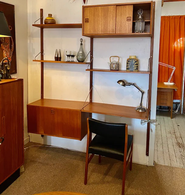 Mid-Century Teak Danish Wall Royal System by Poul Cadovius for Cado || $1599 || Length of each piece 31.5” Depth 15” Height 76”