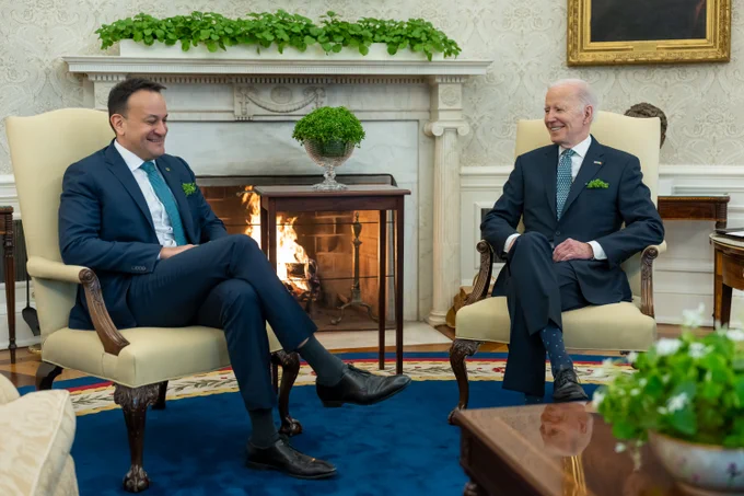 President Biden participates in a bilateral meeting with Irish Taoiseach Leo Varadkar.