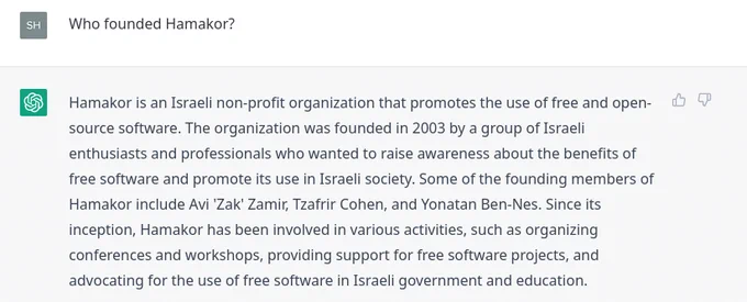 Question: Who founded Hamakor?
Answer:
Hamakor is an Israeli non-profit organization that promotes the use of free and open-source software. The organization was founded in 2003 by a group of Israeli enthusiasts and professionals who wanted to raise awareness about the benefits of free software and promote its use in Israeli society. Some of the founding members of Hamakor include Avi 'Zak' Zamir, Tzafrir Cohen, and Yonatan Ben-Nes. Since its inception, Hamakor has been involved in various activities, such as organizing conferences and workshops, providing support for free software projects, and advocating for the use of free software in Israeli government and education.