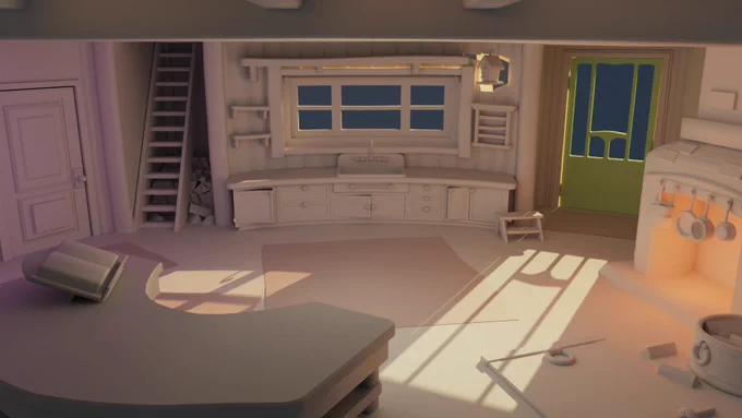 3d stylized kitchen rendered in Blender for Unity