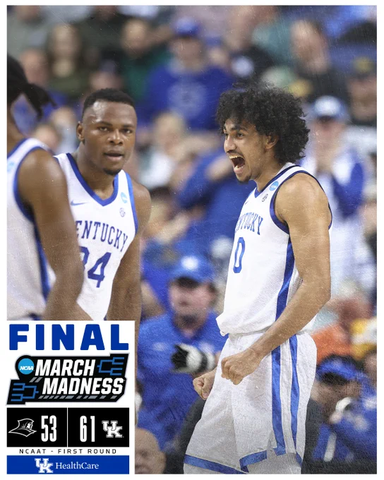 Photo: Jacob Toppin yelling after a big block

Kentucky defeats Providence by a score of 61 to 53.