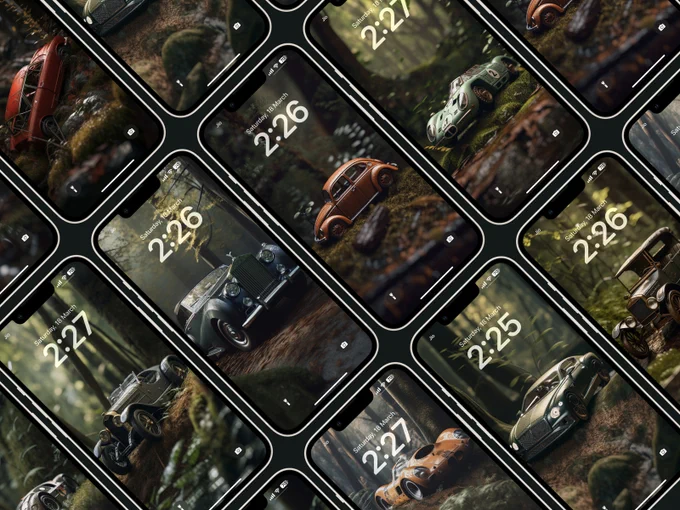Miniature Toy Cars in forest, amazing Quality Wallpapers, 80  cars with various shots, wallpapers looks stunning on iOS & Android!