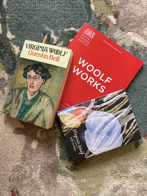What I have been reading this weekend: my copies of the Woolf Works programme, Virginia Woolf’s Orlando and the first volume of Quentin Bell’s biography of Woolf.