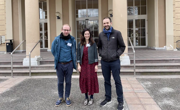 Martin, Litha and Matt standing outside Gustav Mahler Privatuniversität für Musik.