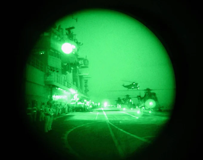 Sea Kings lift off from HMS Ark Royal carrying 40 Commando