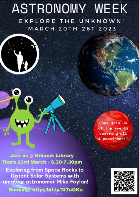 From Space Rocks to Distant Solar Systems, a Backyard Adventure! Mike Foylan from Cherryvalley Observatory will take us on a cosmic journey starting within our own Solar system.
Booking required: http://bit.ly/3I7uOKa
#irishastroweek23