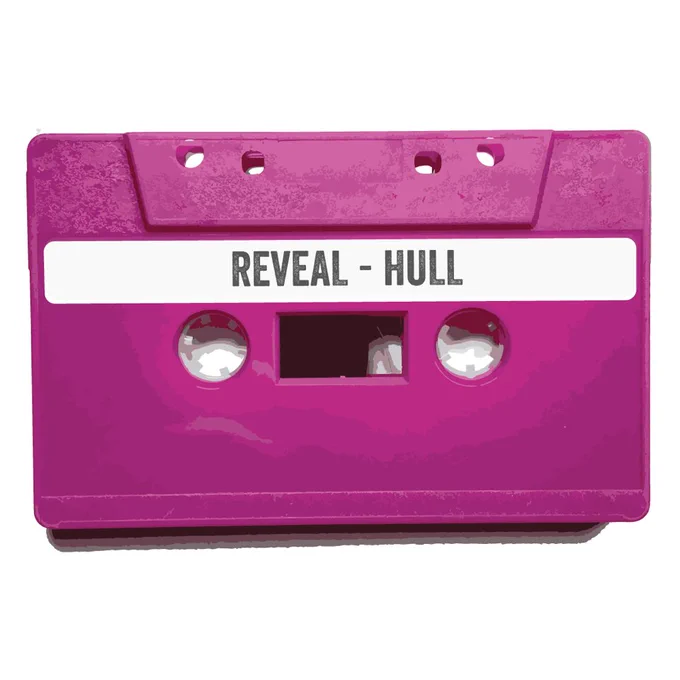 A pink music cassette tape with the words 'Reveal Hull' on the tape's label