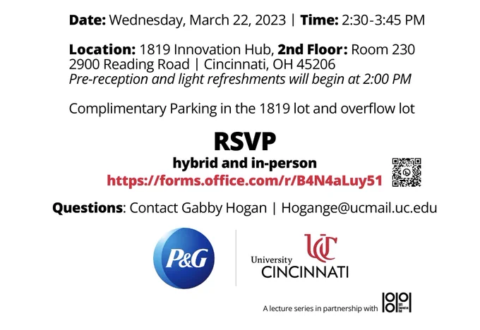 Location: 1819 Innovation Hub, 2nd floor room 230. 2900 Reading Road, Cincinnati, OH. RSVP