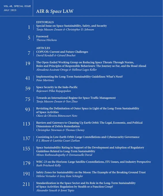 Table of Contents of the special issue of Air and Space Law