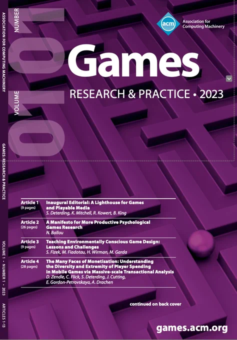 Cover of the journal ACM Games: Research and Practice.