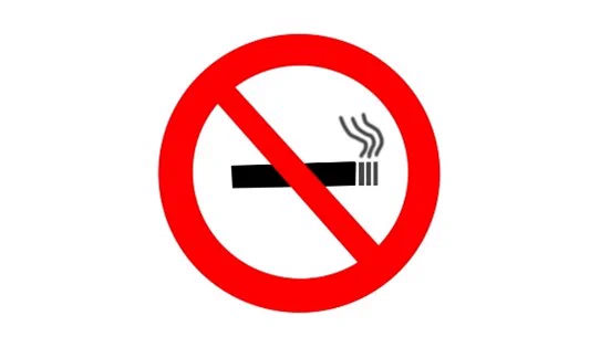 "No Smoking" sign, depicted by a crossed-out cigarette in a red circle.  